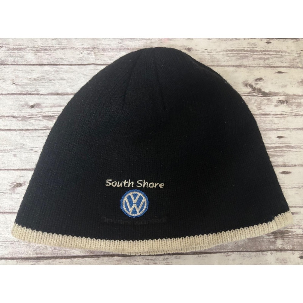 Y2k Volkswagen South Shore Drivers Wanted Black Knit Beanie Hat VW Logo Cap